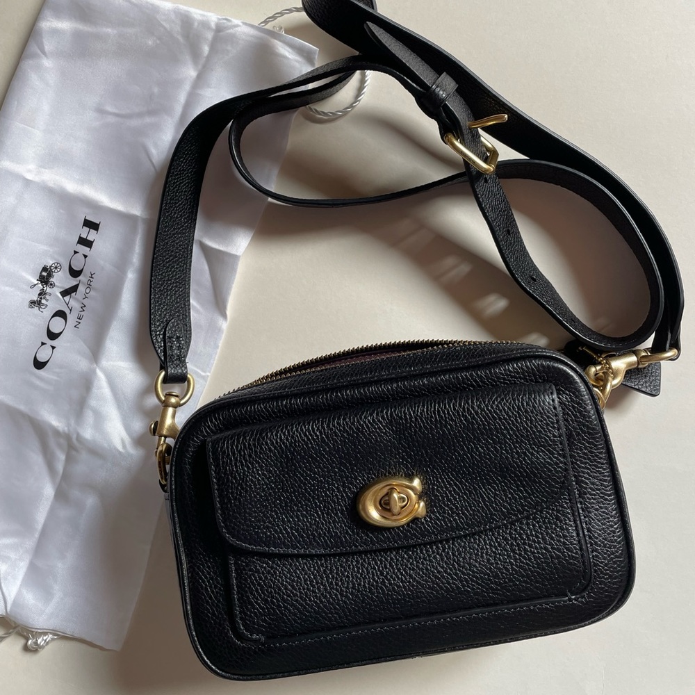 Coach Black Leather Crossbody Camera Bag with Gold Hardware - Picture 2 of 15